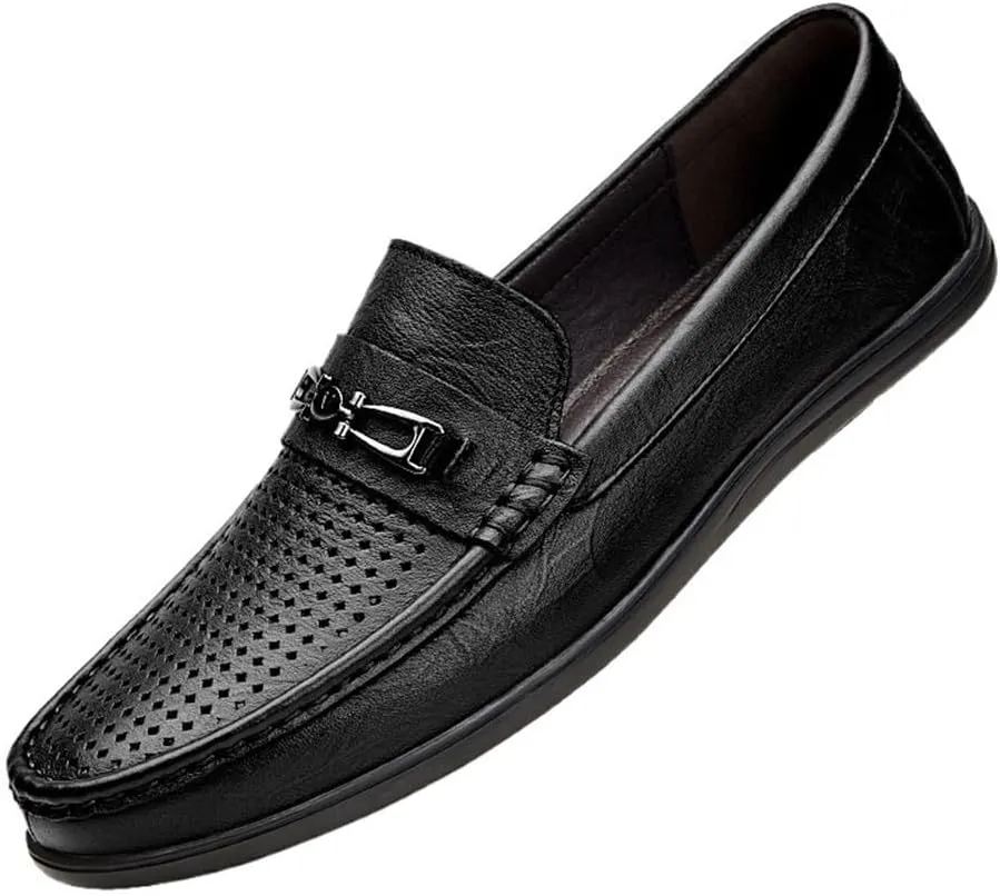 Dress Formal Shoes for Mens Waterproof Leather Classic Slip On Plain Toe Classic Business Party Wedding Non Slip Block Heel Anti-Slip Casual