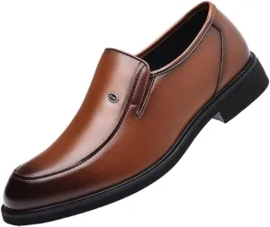 Dress Oxford for Men's Top-Grain Leather Fashion Slip On Pointed Toe Business Slip Resistant Shoes Classic Low Top Rubber Sole Loafers