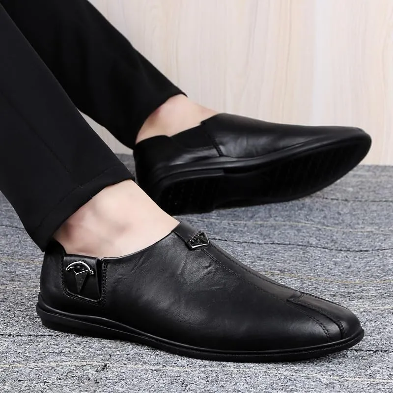 Dress Oxford Formal Shoes for Mens French Leather Outdoor Slip-on Breathable Non Slip Casual Loafers