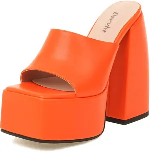 Dsevht Chunky Platform Sandals for Women,Slip On Square Toe Platform Mules with High Heel