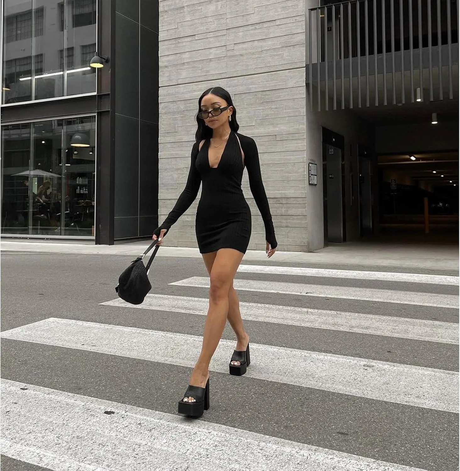Dsevht Chunky Platform Sandals for Women,Slip On Square Toe Platform Mules with High Heel