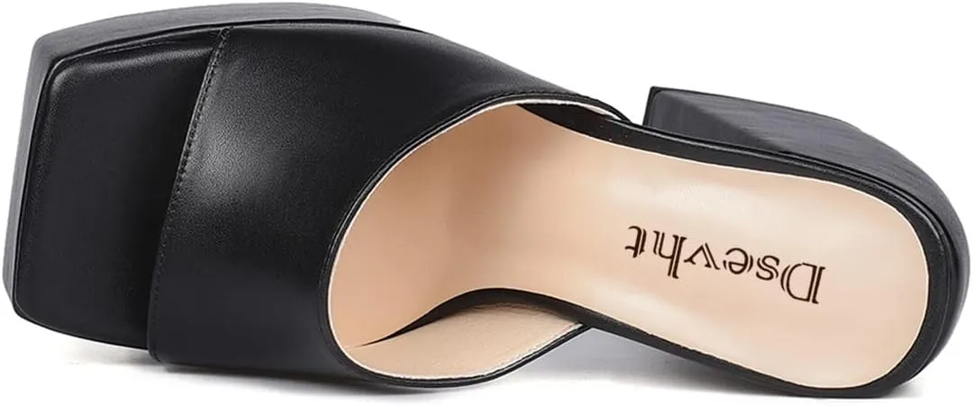 Dsevht Chunky Platform Sandals for Women,Slip On Square Toe Platform Mules with High Heel