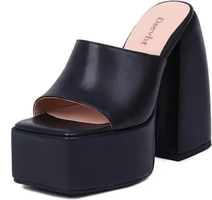 Dsevht Chunky Platform Sandals for Women,Slip On Square Toe Platform Mules with High Heel