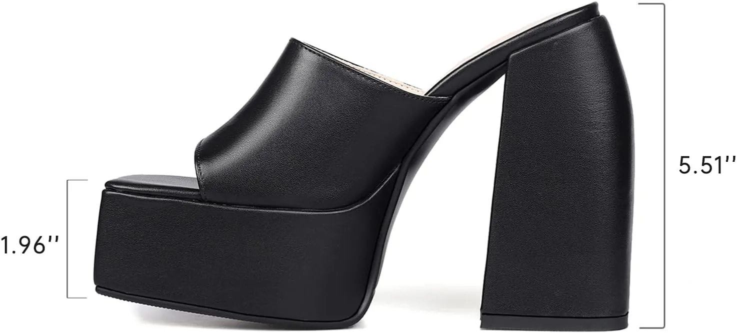 Dsevht Chunky Platform Sandals for Women,Slip On Square Toe Platform Mules with High Heel
