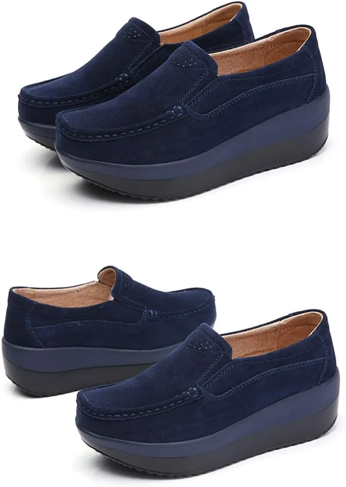 Duberess Women's Slip-on Wedge Moccasin Loafers Casual Walking Shoes Trainers Suede Leather Platform Sneakers