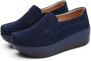 Duberess Women's Slip-on Wedge Moccasin Loafers Casual Walking Shoes Trainers Suede Leather Platform Sneakers