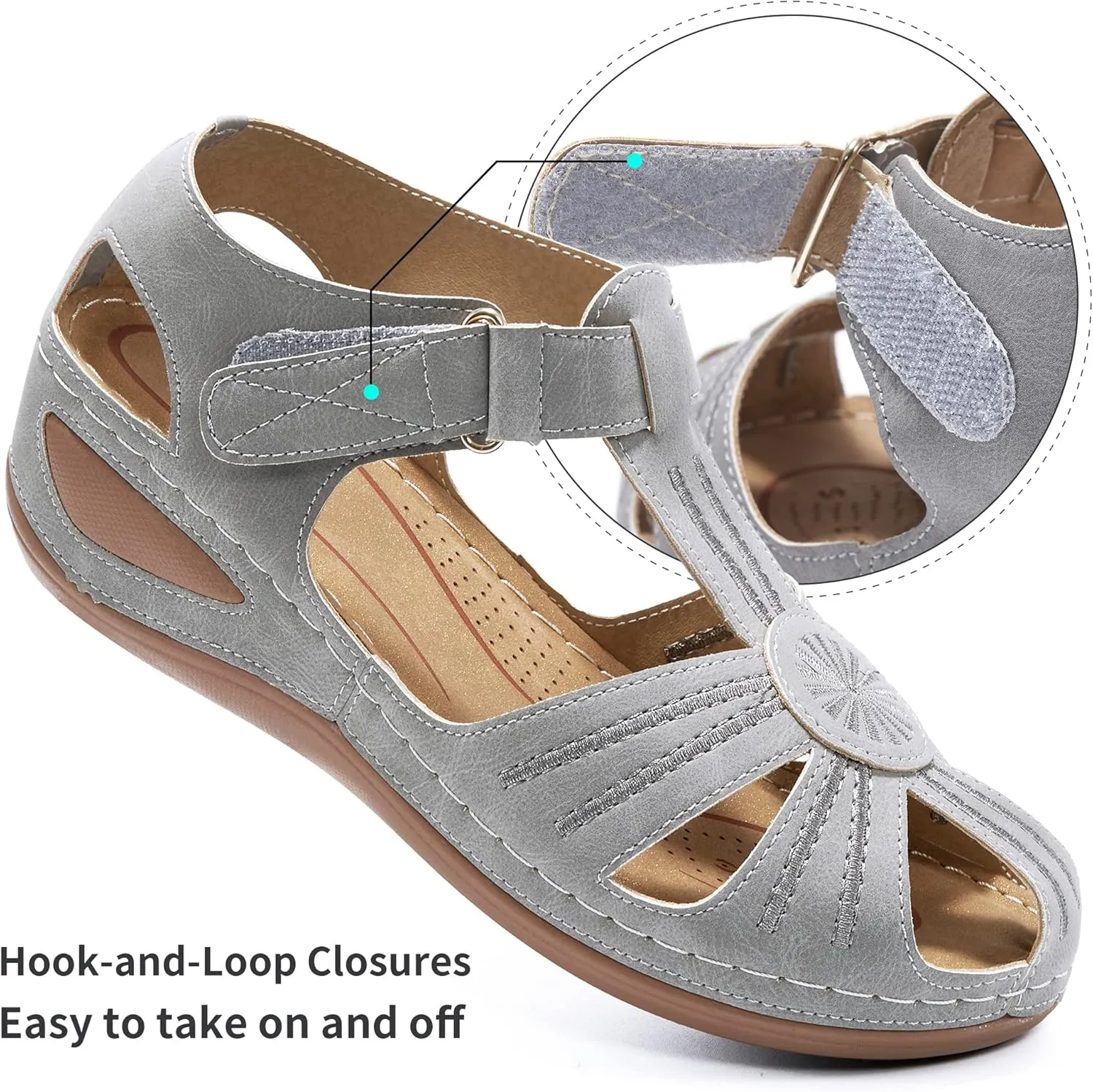 DUOYANGJIASHA Womens Sandals Dressy Summer Beach Bohemia Ankle Strap Causal Comfortable Closed Toe Wedge Shoes for Outdoor