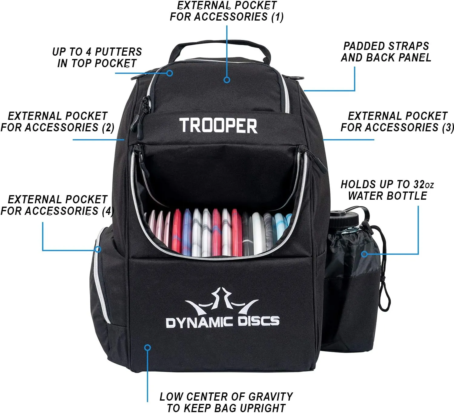 Dynamic Discs Trooper Disc Golf Bag | Large Frisbee Bags with 18  Discs Capacity | Lightweight & Durable Backpack | Great Gifts or Disc Golf Accessories for Men | Ideal for Beginners & Pro Players