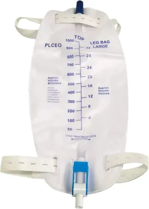 Easy-Tap Leg Bag Urinary Drainage Bag, 1000ml, Anti-Reflux Valve, Cloth Straps, Easy Flip Drain (Pack of 3)
