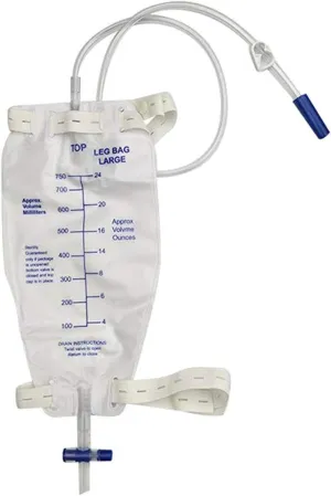 Easy-Tap Leg Bag Urinary Drainage Bag, 750ml, 30 Inch PVC Extension Tubing, Anti-Reflux Valve, Cloth Straps, Easy Flip Drain (Pack of 3)