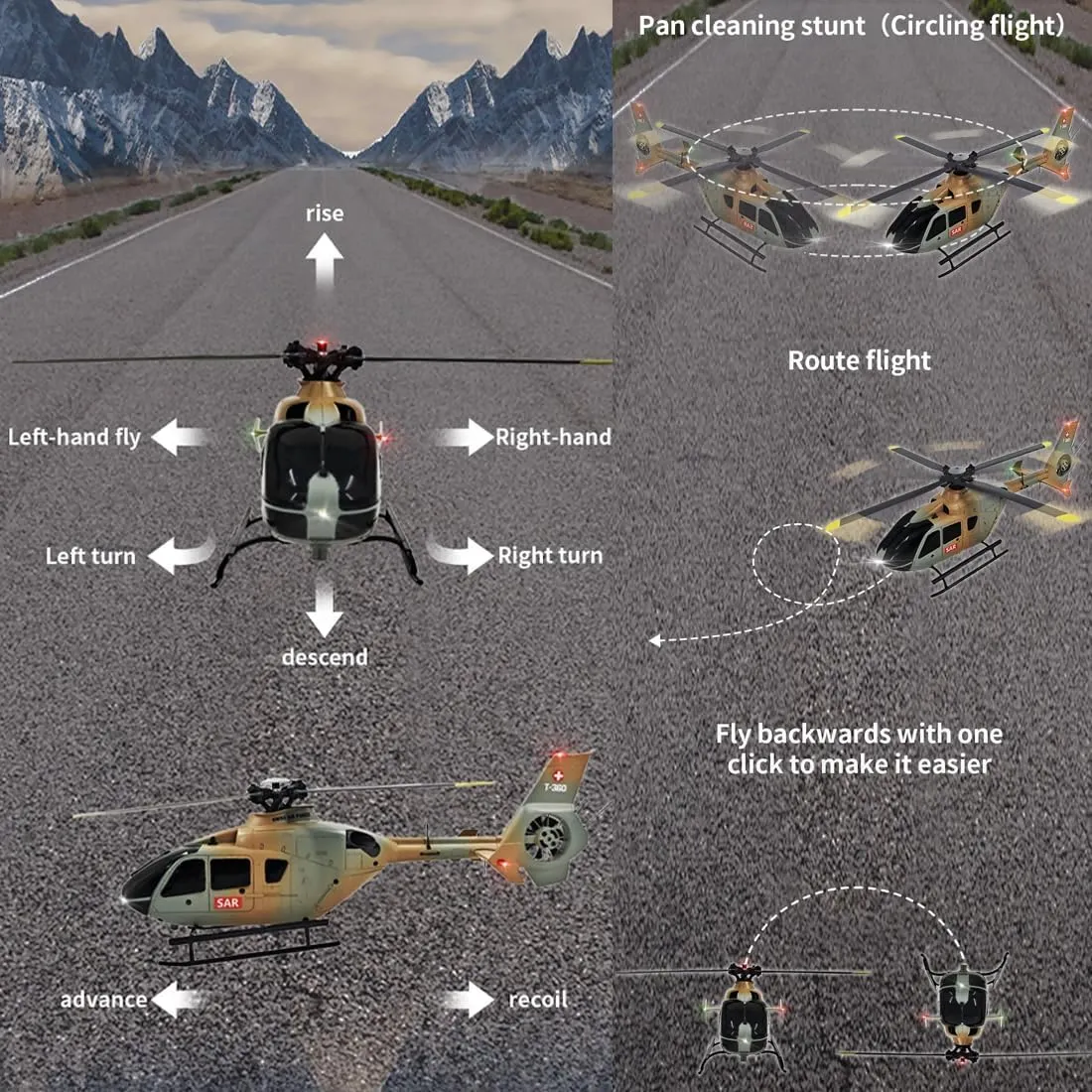 EC135 C123 1/36 Scale RC Helicopter, 2.4GHz 6CH Remote Control Helicopter with 6-Axis Gyro, 3D Flip, Inverted Flight, Altitude Hold, One Key Take Off/Landing - 4 Battery