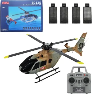EC135 C123 1/36 Scale RC Helicopter, 2.4GHz 6CH Remote Control Helicopter with 6-Axis Gyro, 3D Flip, Inverted Flight, Altitude Hold, One Key Take Off/Landing - 4 Battery