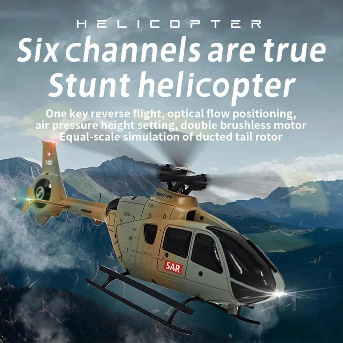 EC135 C123 1/36 Scale RC Helicopter, 2.4GHz 6CH Remote Control Helicopter with 6-Axis Gyro, 3D Flip, Inverted Flight, Altitude Hold, One Key Take Off/Landing - 4 Battery
