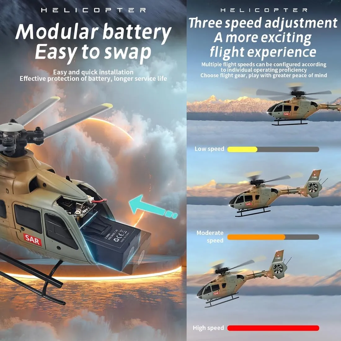 EC135 C123 1/36 Scale RC Helicopter, 2.4GHz 6CH Remote Control Helicopter with 6-Axis Gyro, 3D Flip, Inverted Flight, Altitude Hold, One Key Take Off/Landing - 4 Battery