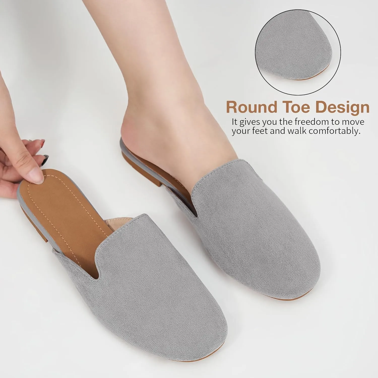 Ecetana Mules for Women Flats Shoes: Comfortable Slip On Casual Work Slides Round Toe Backless Loafers