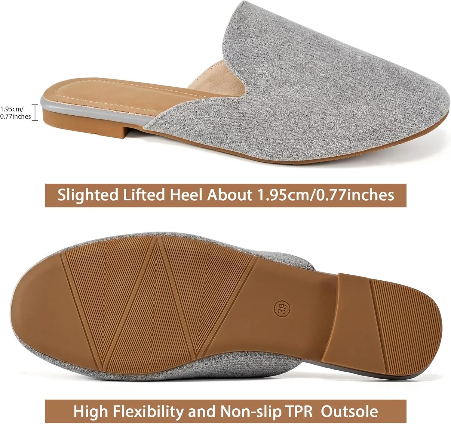 Ecetana Mules for Women Flats Shoes: Comfortable Slip On Casual Work Slides Round Toe Backless Loafers