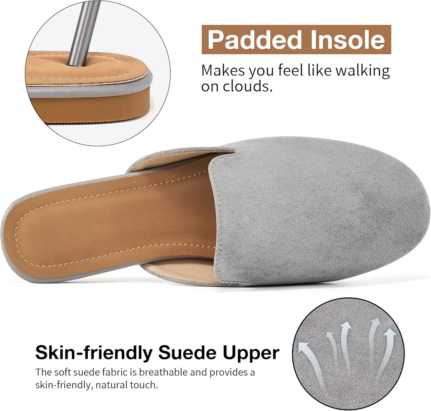 Ecetana Mules for Women Flats Shoes: Comfortable Slip On Casual Work Slides Round Toe Backless Loafers
