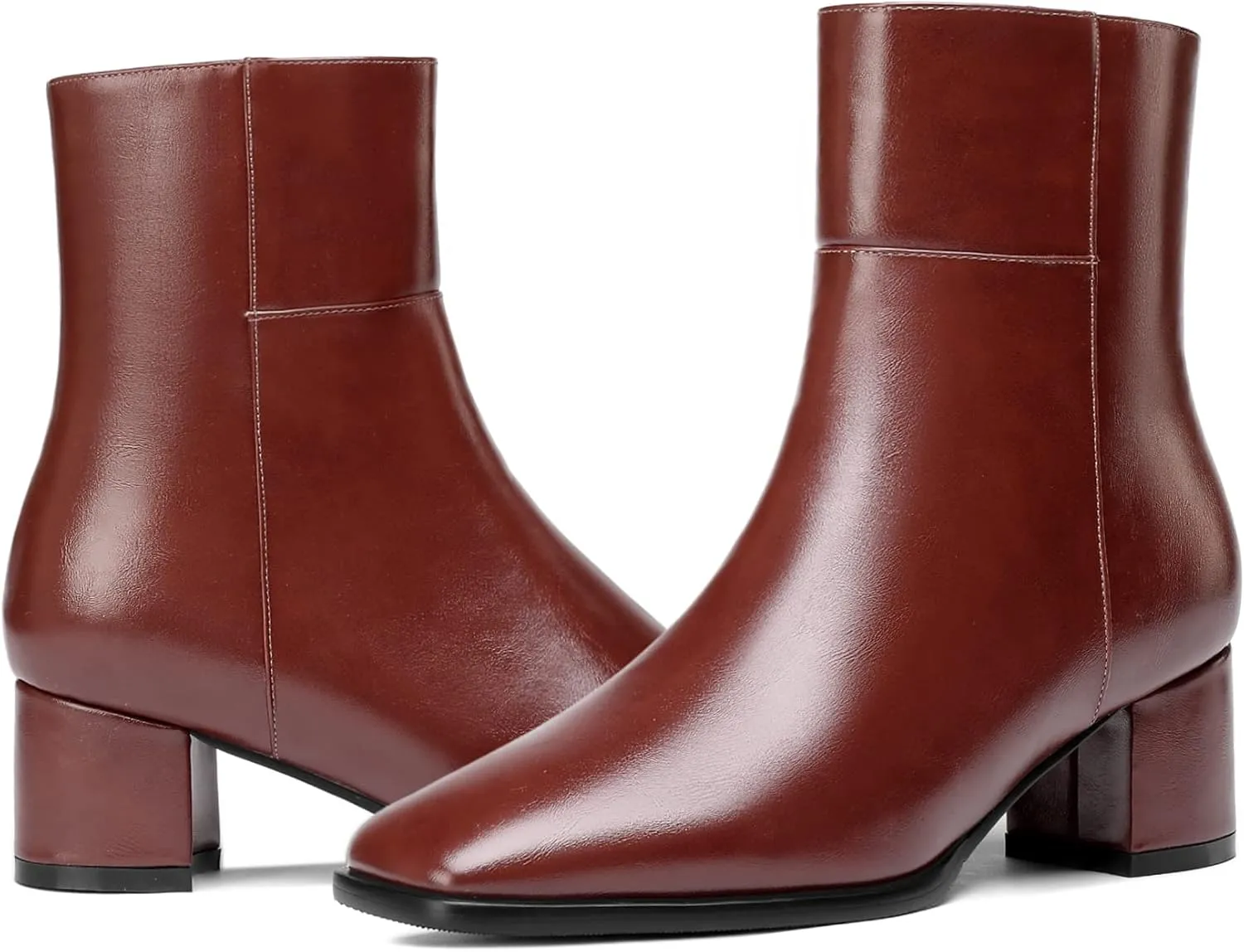 Eldof Low Block Heel Ankle Boots Women's Square Toe Chunky Heel Short Boots Side Zipper Heeled Chelsea Boots