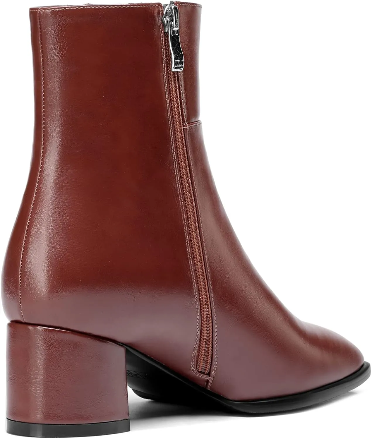 Eldof Low Block Heel Ankle Boots Women's Square Toe Chunky Heel Short Boots Side Zipper Heeled Chelsea Boots