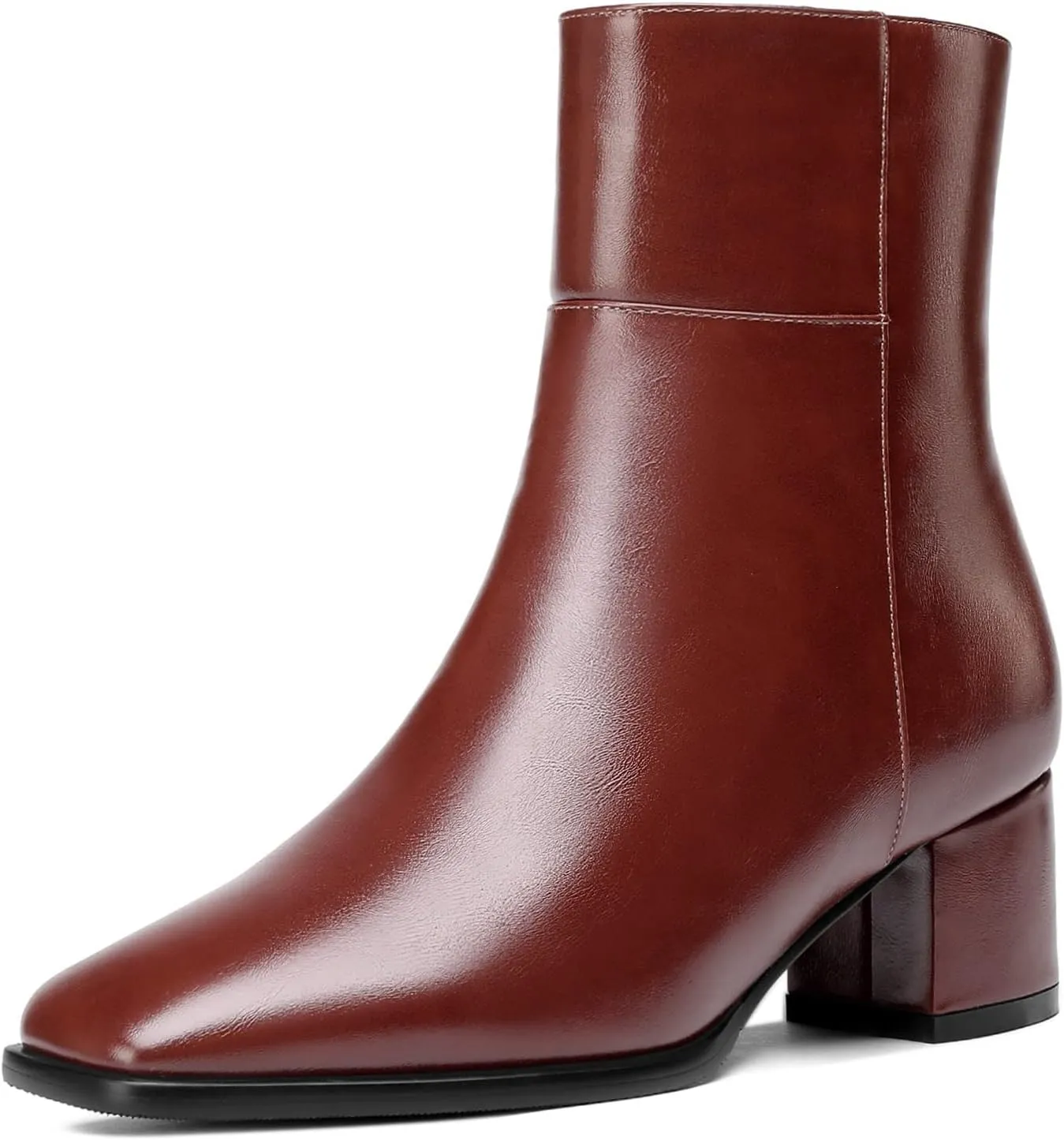 Eldof Low Block Heel Ankle Boots Women's Square Toe Chunky Heel Short Boots Side Zipper Heeled Chelsea Boots