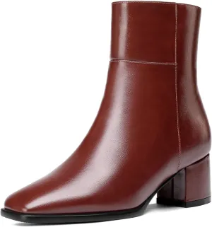 Eldof Low Block Heel Ankle Boots Women's Square Toe Chunky Heel Short Boots Side Zipper Heeled Chelsea Boots