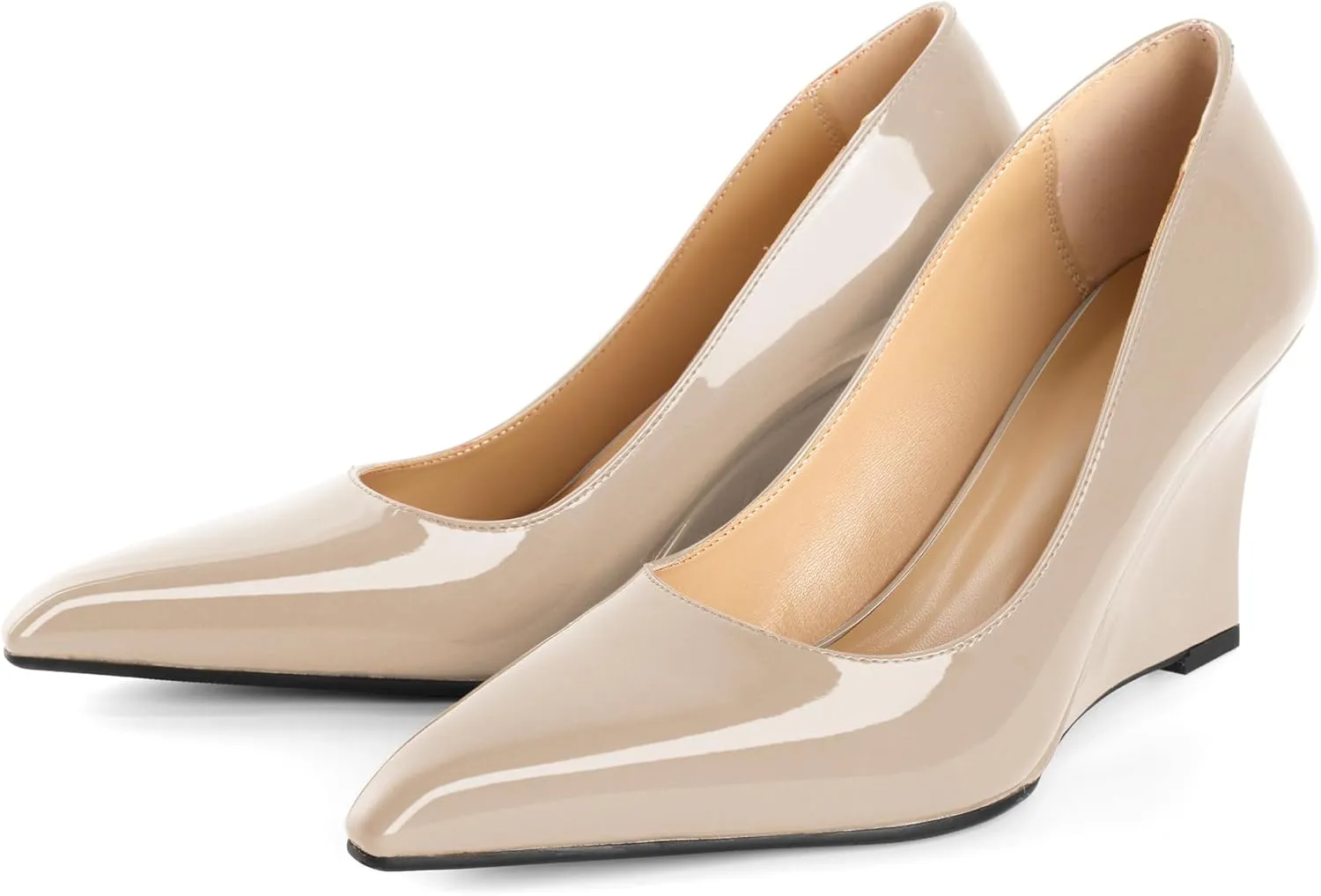 Eldof Wedges Heels for Women Pointed Closed Toe Slip On High Heel Wedges Shoes Sexy Wedding Dressy Pumps 3.5 Inches