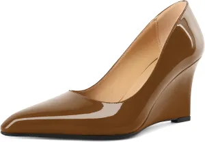 Eldof Wedges Heels for Women Pointed Closed Toe Slip On High Heel Wedges Shoes Sexy Wedding Dressy Pumps 3.5 Inches