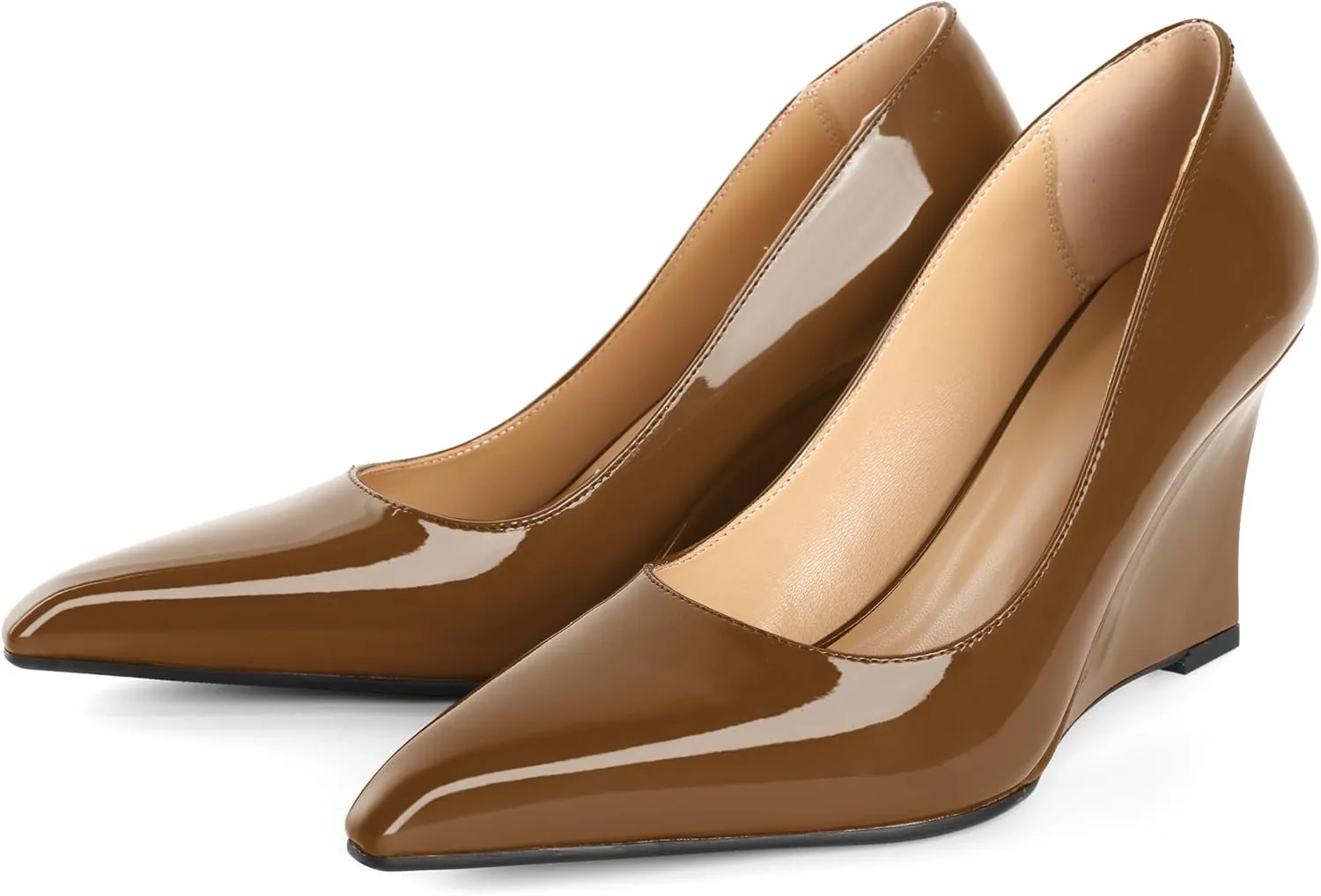 Eldof Wedges Heels for Women Pointed Closed Toe Slip On High Heel Wedges Shoes Sexy Wedding Dressy Pumps 3.5 Inches