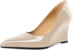 Eldof Wedges Heels for Women Pointed Closed Toe Slip On High Heel Wedges Shoes Sexy Wedding Dressy Pumps 3.5 Inches