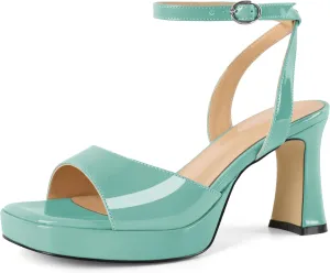 Eldof Women's Chunky Block Platform High Heels Adjustable Ankle Straps Open Toe Pumps Fashion Wedding Party Dressy Sandals 3.5 Inches