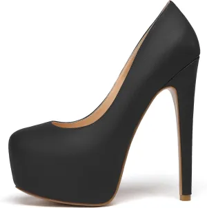 Eldof Womens High Heel Platform Pumps Round Toe Sky High Stilettoes 6" Party Dress Platform