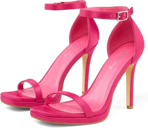 Elisabet Tang Women's 4.3 Inch Platform High Heeled Sandals Strappy Stiletto Open Square Toe Heel with Ankle Strap at Wedding Party Prom Work Dating