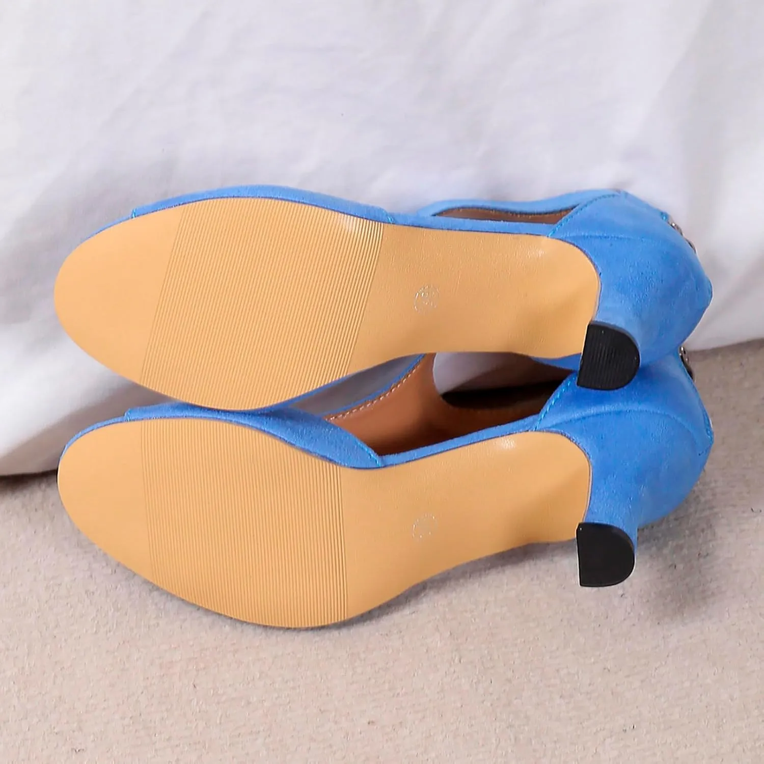 EMRELOD Mid Heeled Sandals for Women Dressy Summer Open Toe T-Strap Pumps Sandals Fashion Black Back Zip Party Wedding Dress Shoes Fashion Elegant Sandal (04-Blue, 8.5)