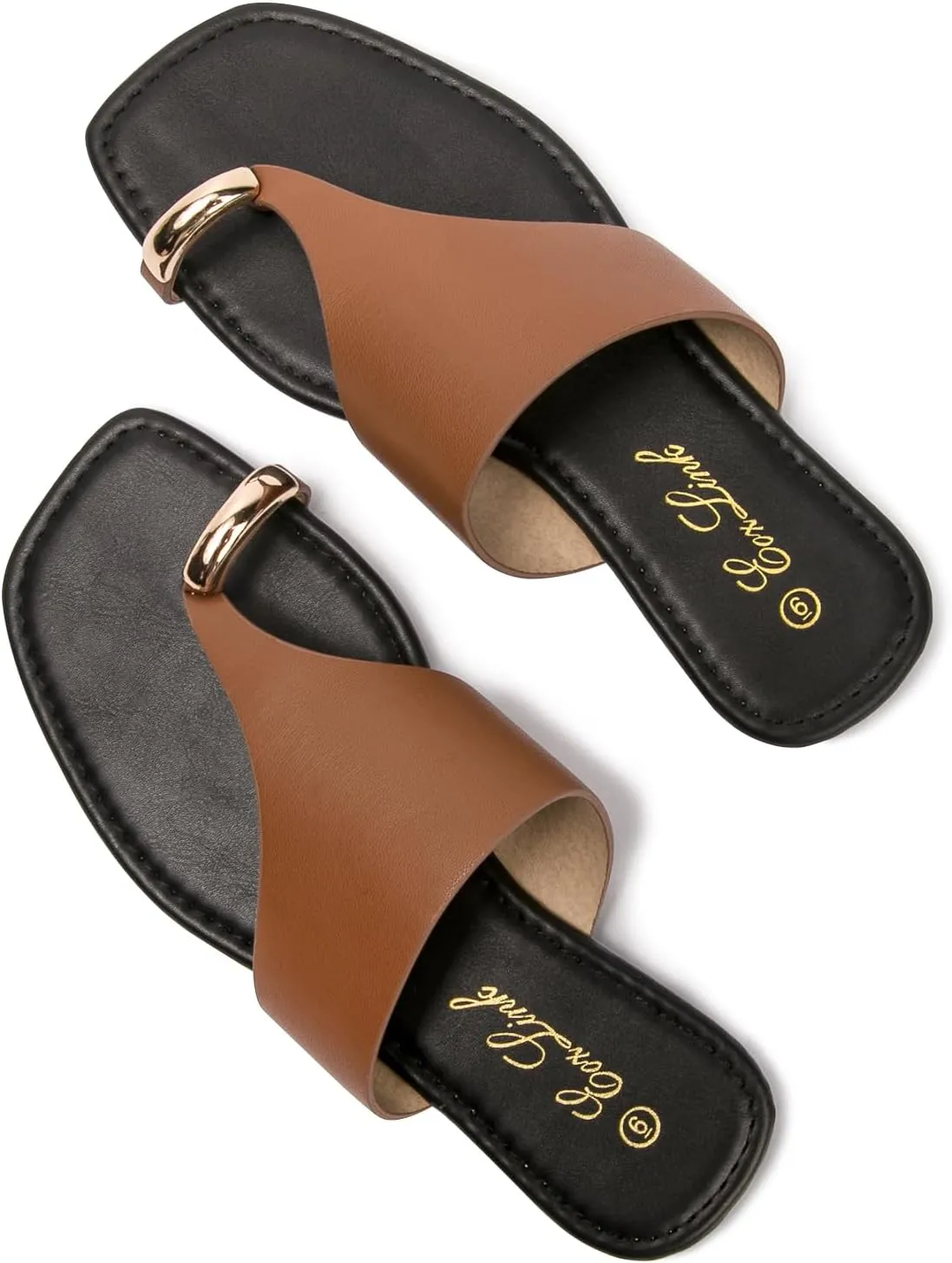 Eozlink Women's Slide Sandals Ring Toe Flat Sandals Slip On Sandals Open Toe Flip Flop Thong Sandals Casual Summer Beach Sandals