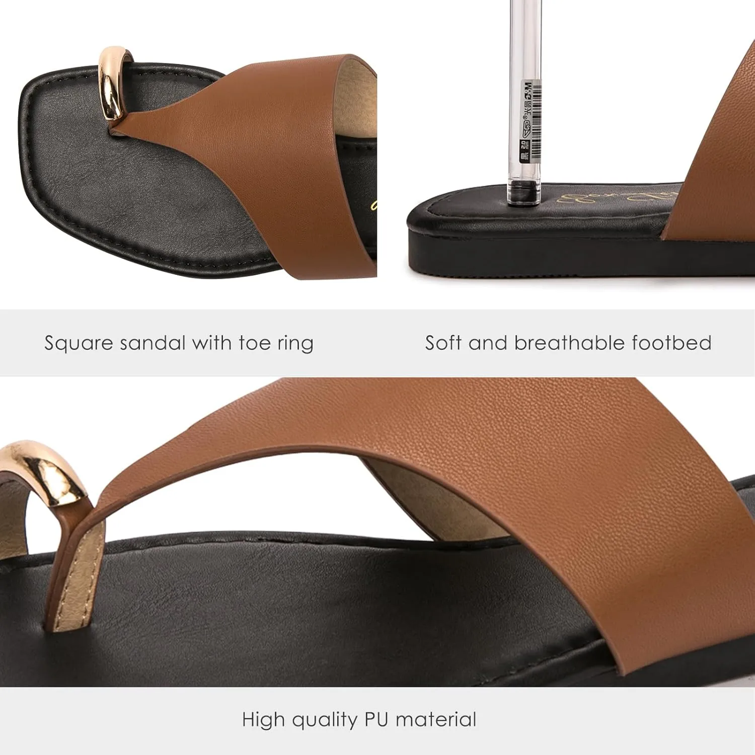 Eozlink Women's Slide Sandals Ring Toe Flat Sandals Slip On Sandals Open Toe Flip Flop Thong Sandals Casual Summer Beach Sandals