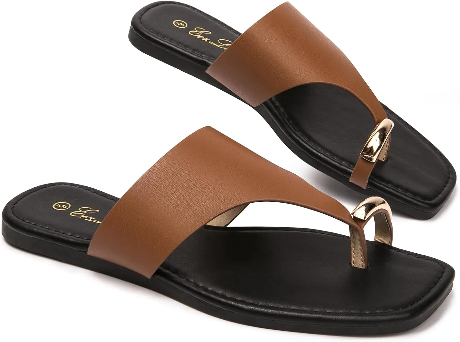 Eozlink Women's Slide Sandals Ring Toe Flat Sandals Slip On Sandals Open Toe Flip Flop Thong Sandals Casual Summer Beach Sandals