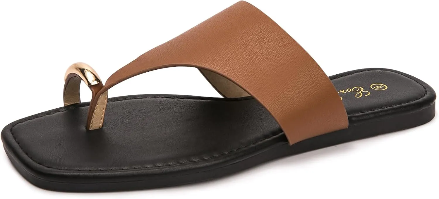 Eozlink Women's Slide Sandals Ring Toe Flat Sandals Slip On Sandals Open Toe Flip Flop Thong Sandals Casual Summer Beach Sandals