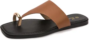 Eozlink Women's Slide Sandals Ring Toe Flat Sandals Slip On Sandals Open Toe Flip Flop Thong Sandals Casual Summer Beach Sandals
