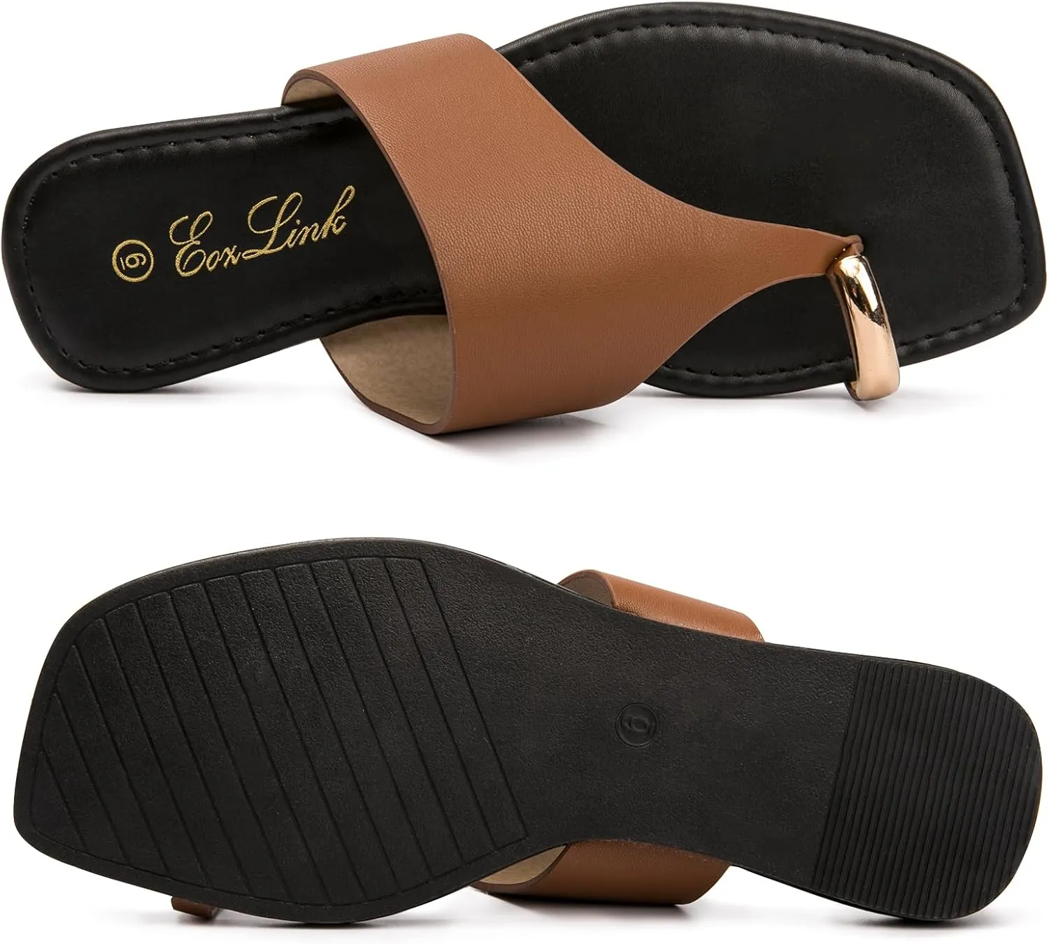 Eozlink Women's Slide Sandals Ring Toe Flat Sandals Slip On Sandals Open Toe Flip Flop Thong Sandals Casual Summer Beach Sandals