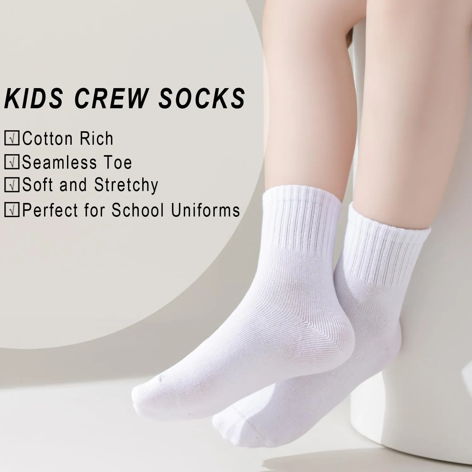 EPEIUS Unisex Kids Crew Socks Boys Dress Socks Soft Cotton Seamless School Socks for Girls White Black Navy 4/8 Pairs