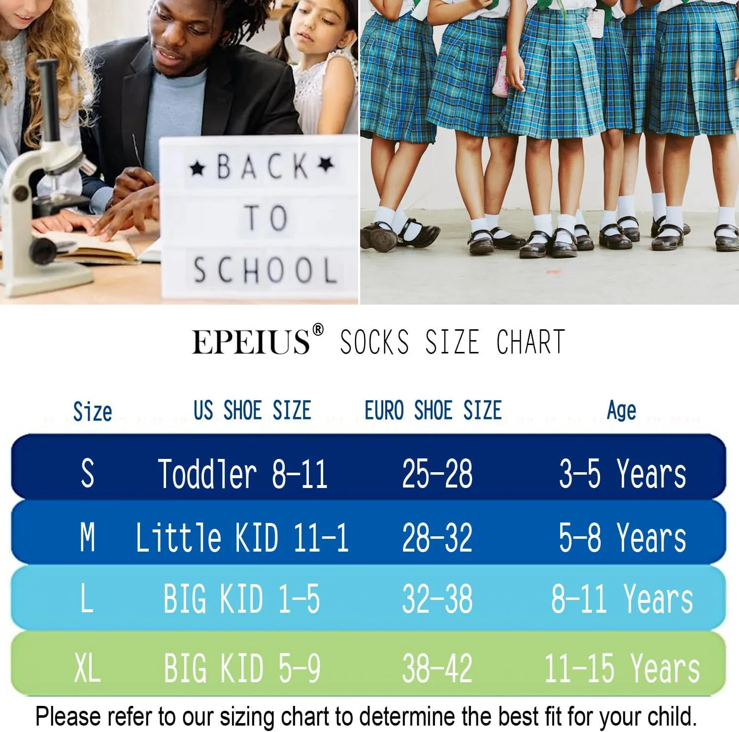 EPEIUS Unisex Kids Crew Socks Boys Dress Socks Soft Cotton Seamless School Socks for Girls White Black Navy 4/8 Pairs