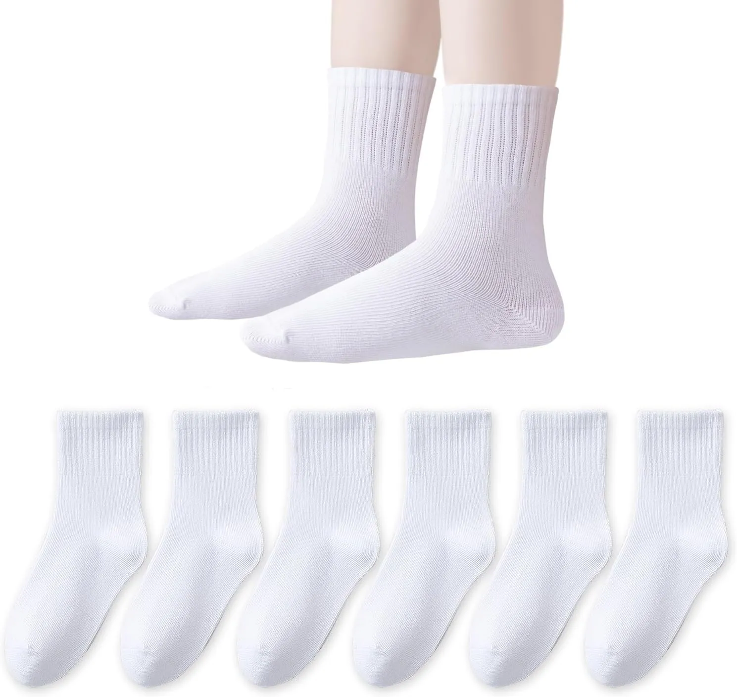 EPEIUS Unisex Kids Crew Socks Boys Dress Socks Soft Cotton Seamless School Socks for Girls White Black Navy 4/8 Pairs
