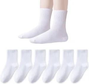 EPEIUS Unisex Kids Crew Socks Boys Dress Socks Soft Cotton Seamless School Socks for Girls White Black Navy 4/8 Pairs