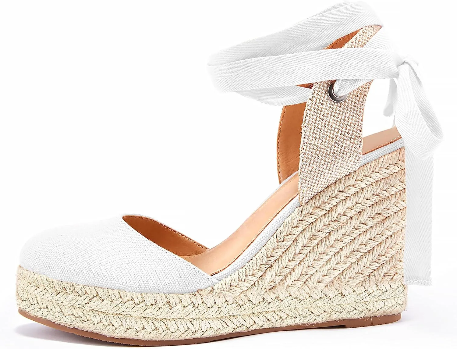Ermonn Womens Espadrilles Wedge Sandals Platform Closed Toe Ankle Strap Lace Up Summer Shoes