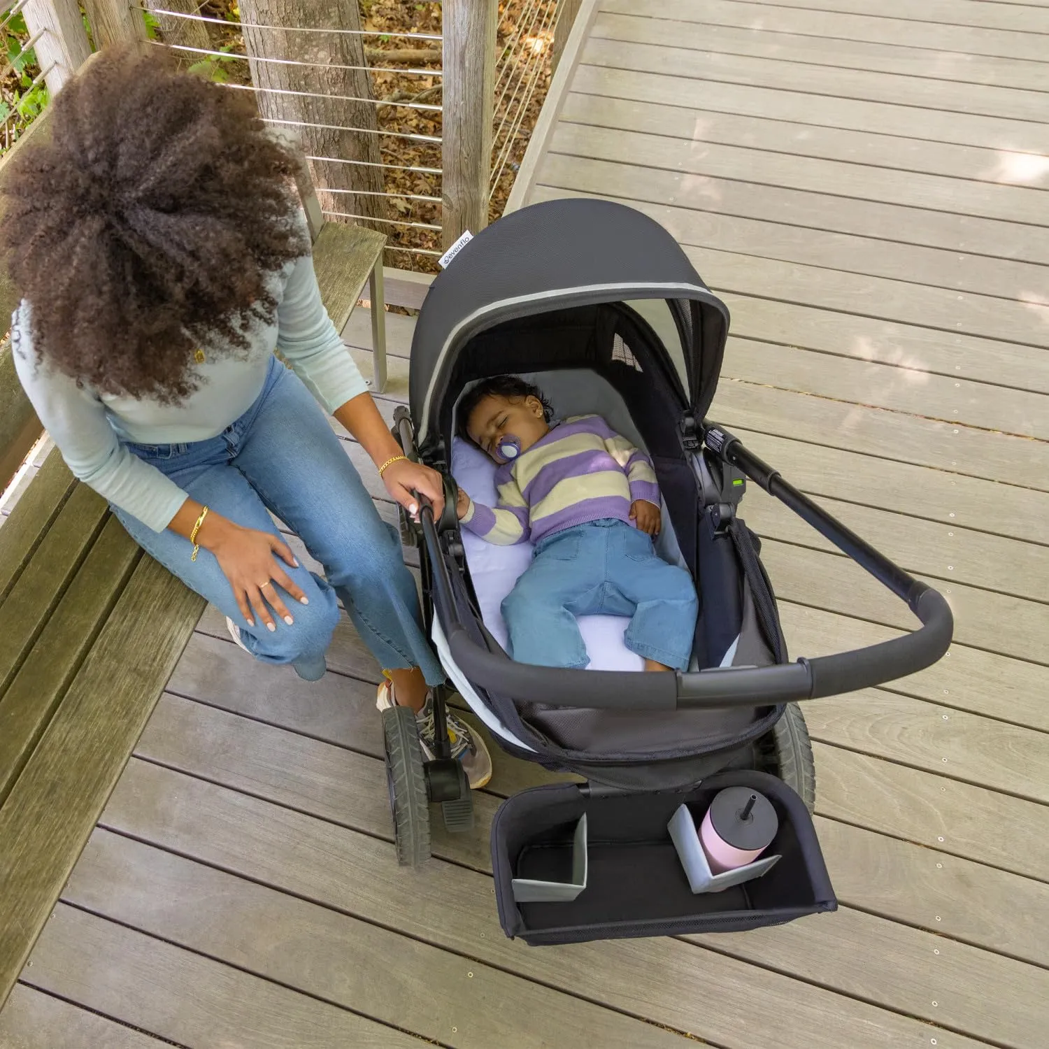 Evenflo Pivot Xplore Dreamz All-Terrain Stroller Wagon with Bassinet Insert (Voyager Green)