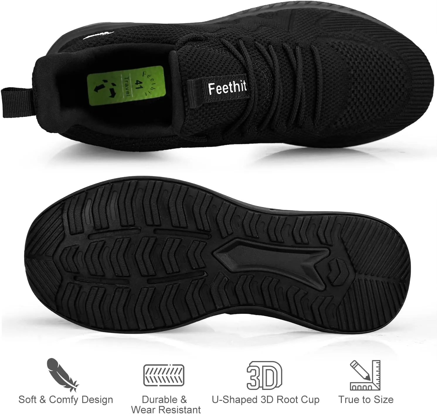 Feethit Mens Non Slip Walking Sneakers Lightweight Breathable Slip on Running Shoes Athletic Gym Tennis Shoes for Men