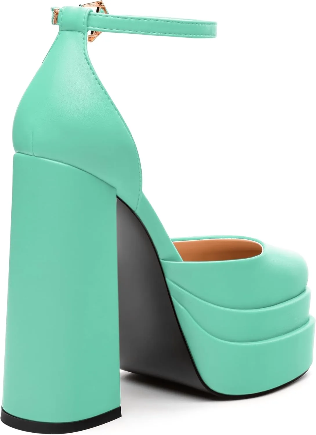 FEMSTEP Women's Chunky Platform High Heels Closed Round Toe Block Heel Pumps Ankle Strap Wedding Party Dress Shoes
