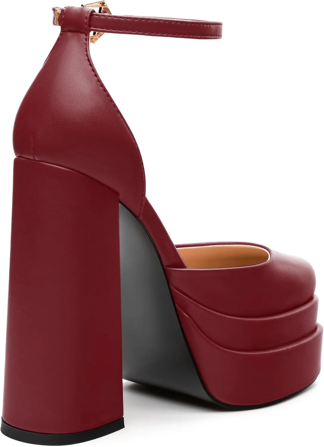 FEMSTEP Women's Chunky Platform High Heels Closed Round Toe Block Heel Pumps Ankle Strap Wedding Party Dress Shoes