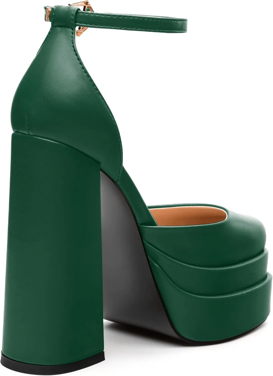 FEMSTEP Women's Chunky Platform High Heels Closed Round Toe Block Heel Pumps Ankle Strap Wedding Party Dress Shoes