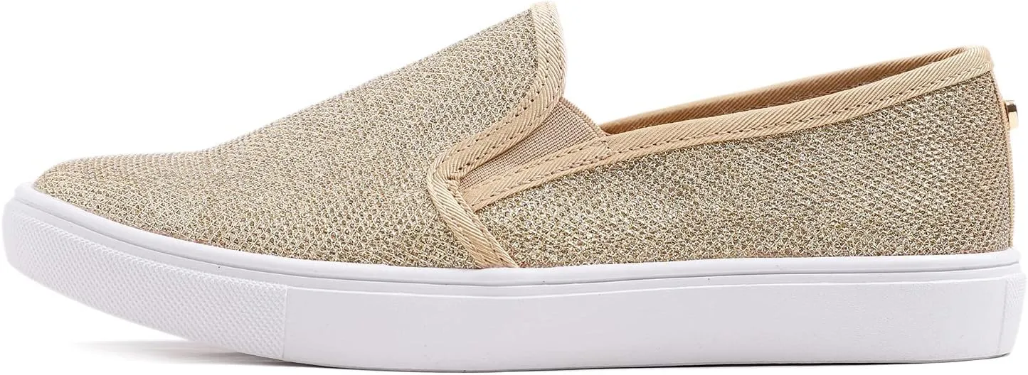 FEVERSOLE Women's Fashion Shiny Soft Slip On Sneaker Sparkle Casual Comfort Loafers